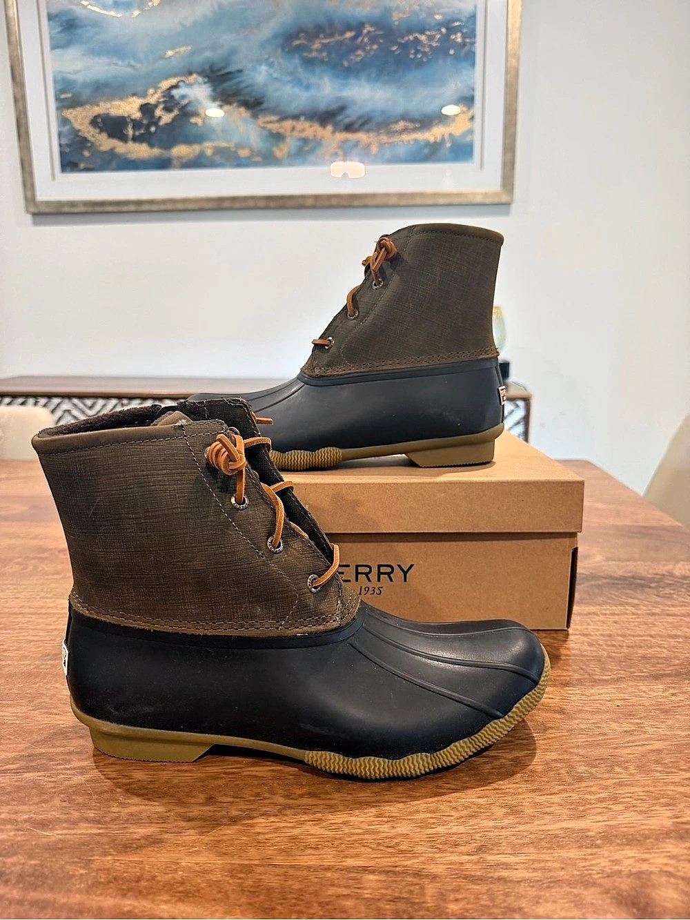 Sperry Saltwater Duck Boot Brown/Olive-BNIB Size 9.5W/8M